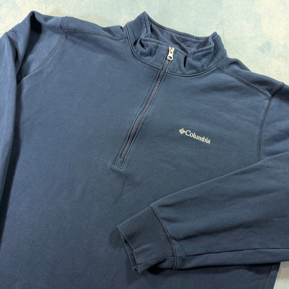 Columbia Quarter Zip Pullover Mens Large Navy Blue Excellent Fleece Mock Neck